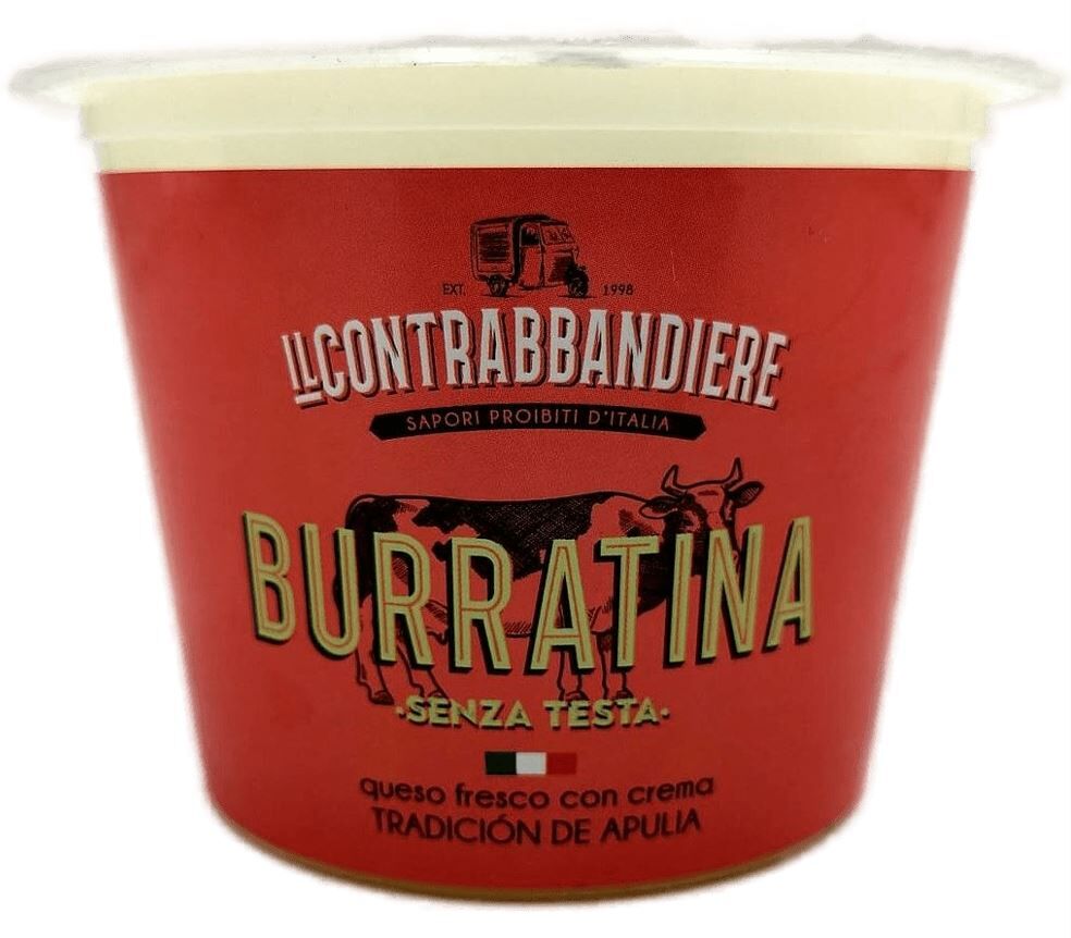 Descubre el queso Burrata de "il contrabbandiere" de Apulia, Italia: fresco, cremoso y versátil. Agrega un toque gourmet a tus platos con la Burrata!