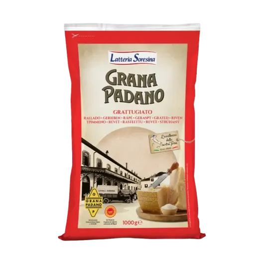 Queso Grana Padano DOP rallado Latteria Soresina en formato de 1 kg.