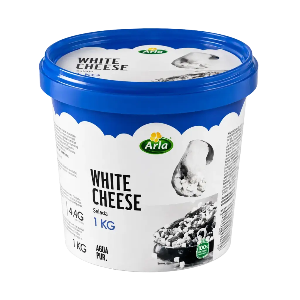 Cubos de queso blanco Arla Pro en salmuera, envase profesional de 1 kg.