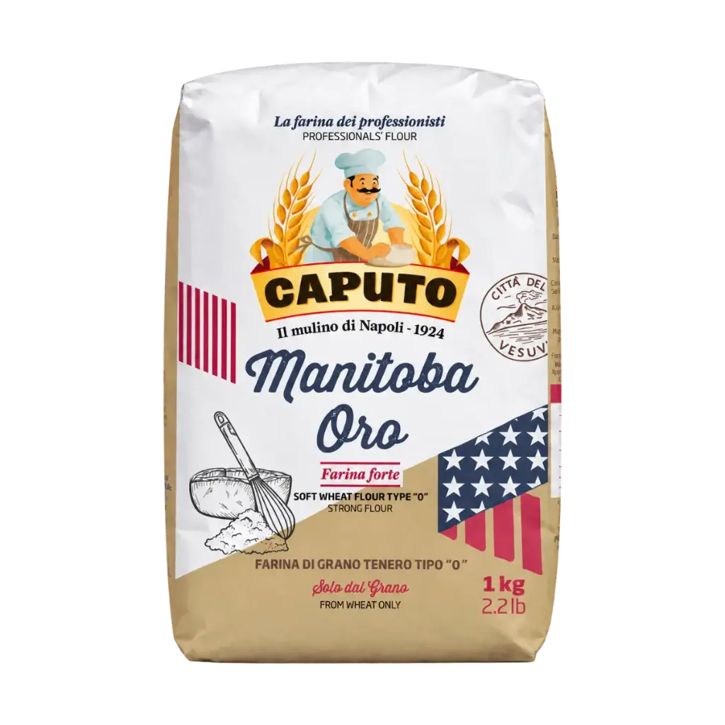 Harina Manitoba Oro de Mulino Caputo, paquete de 1 kg de harina de trigo blando tipo 0 y fuerza W360-380.