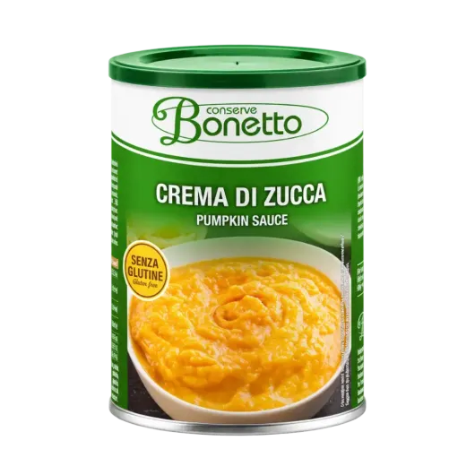 Crema de calabaza Bonetto a la mantovana, lata de 425 ml con 400 g de producto.